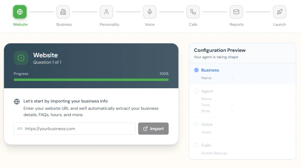 AnswerBoom agent builder — set up your AI voice agent in minutes